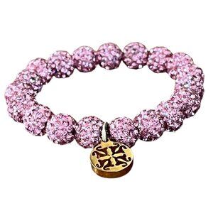Rustic Cuff Stretch Pink & Gold Logo Shambala Pave Rhinestone Bracelet